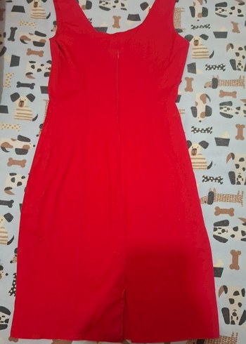 Kırmızı V Yaka Kemer Detaylı Kalem Elbise - Görsel 5