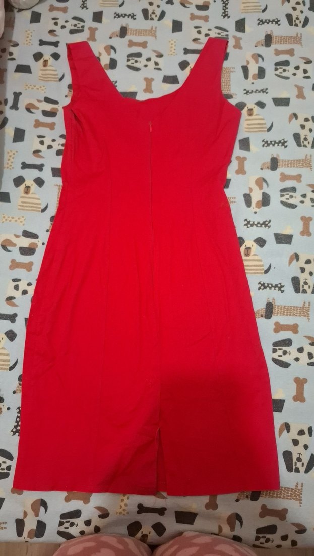 Kırmızı V Yaka Kemer Detaylı Kalem Elbise - Görsel 5