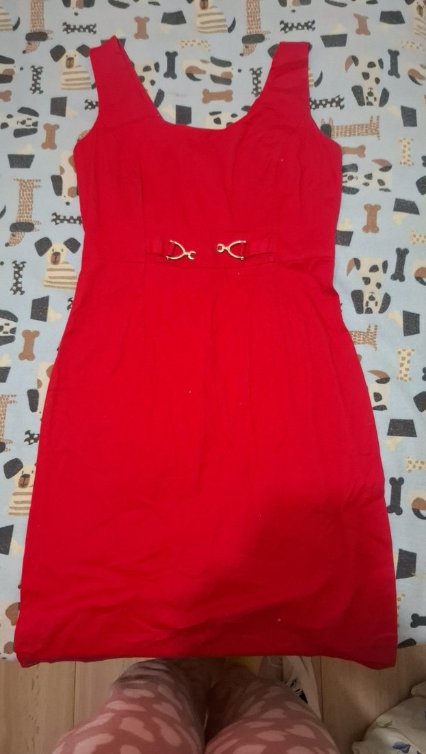 Kırmızı V Yaka Kemer Detaylı Kalem Elbise - Görsel 3