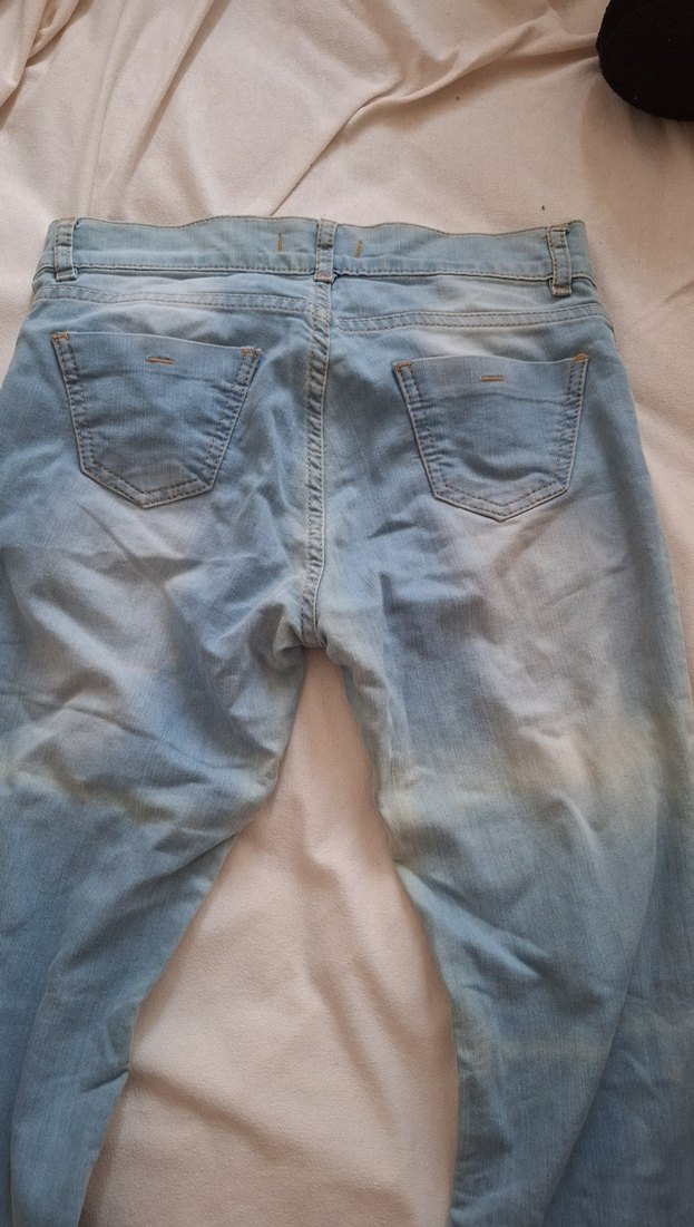 Düğmeli Gri Mavi Kadın Denim Pantolon ispanyol paca - Görsel 5