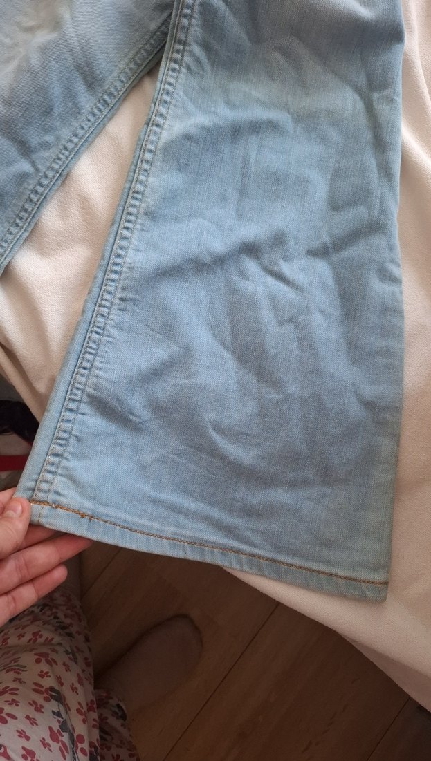 Düğmeli Gri Mavi Kadın Denim Pantolon ispanyol paca - Görsel 3