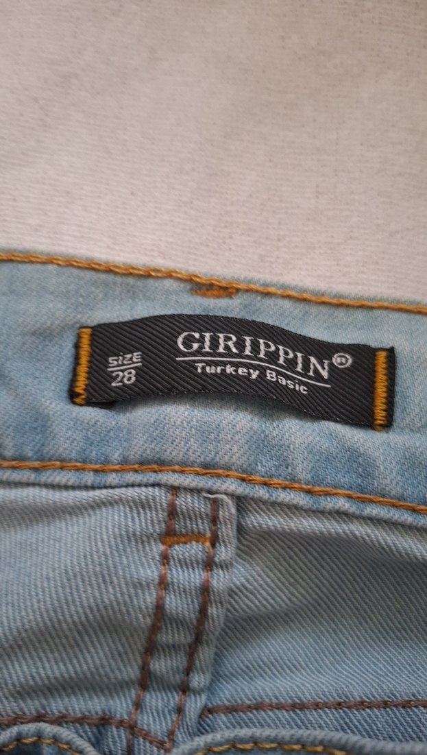 Düğmeli Gri Mavi Kadın Denim Pantolon ispanyol paca - Görsel 4