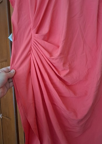 Pembe Drapeli Midi Abiye Elbise - Görsel 3