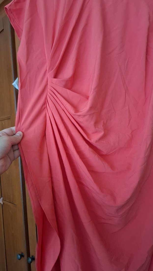 Pembe Drapeli Midi Abiye Elbise - Görsel 3