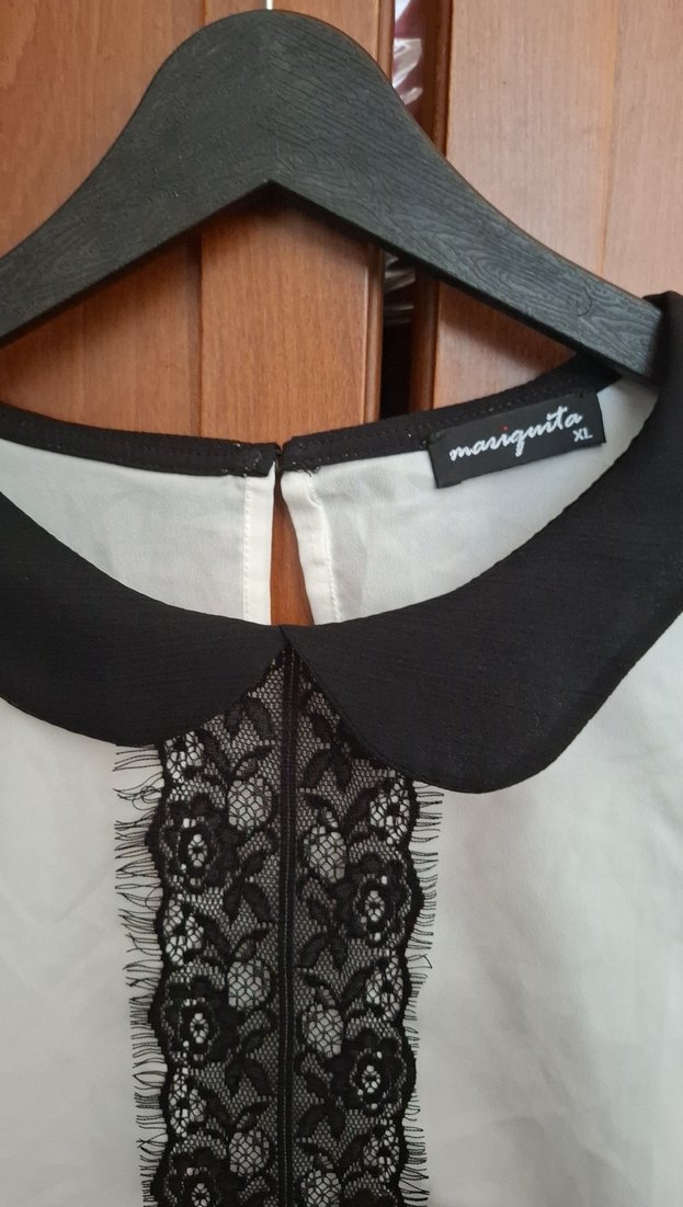 Dantel Detaylı Siyah Yaka Beyaz Kadın Gömlek - Görsel 3