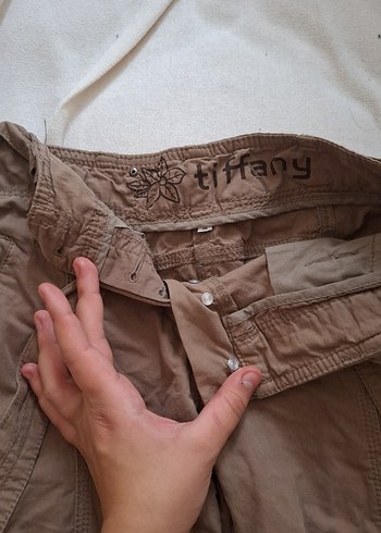 Bej Keten Bol Kesim Kemerli Kadın Pantolon - Görsel 5