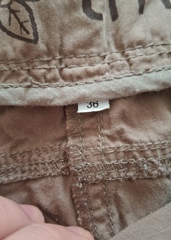 Bej Keten Bol Kesim Kemerli Kadın Pantolon - Görsel 6