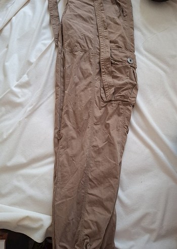 Bej Keten Bol Kesim Kemerli Kadın Pantolon - Görsel 2