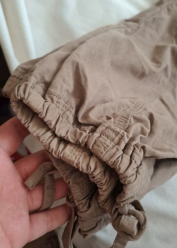 Bej Keten Bol Kesim Kemerli Kadın Pantolon - Görsel 3