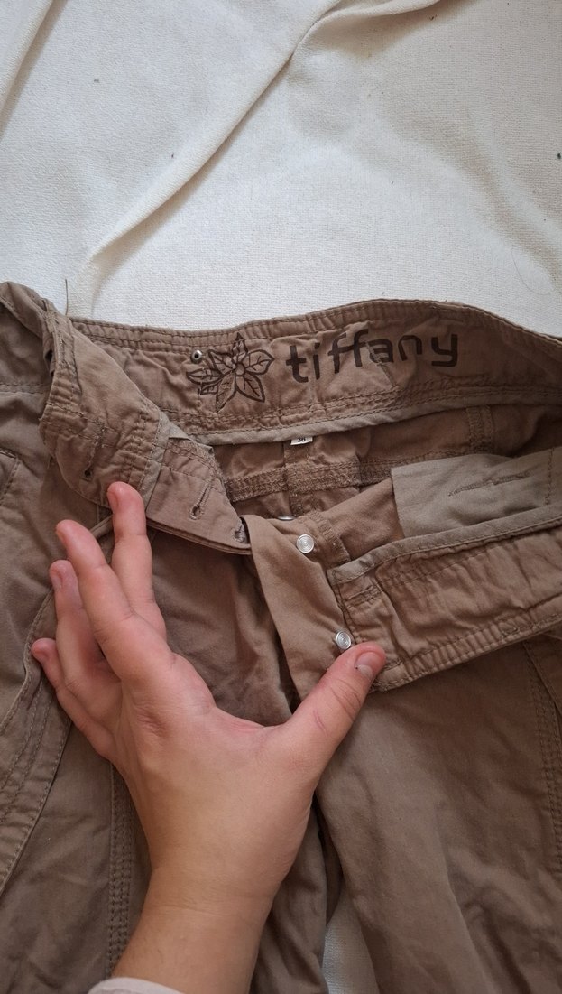 Bej Keten Bol Kesim Kemerli Kadın Pantolon - Görsel 5