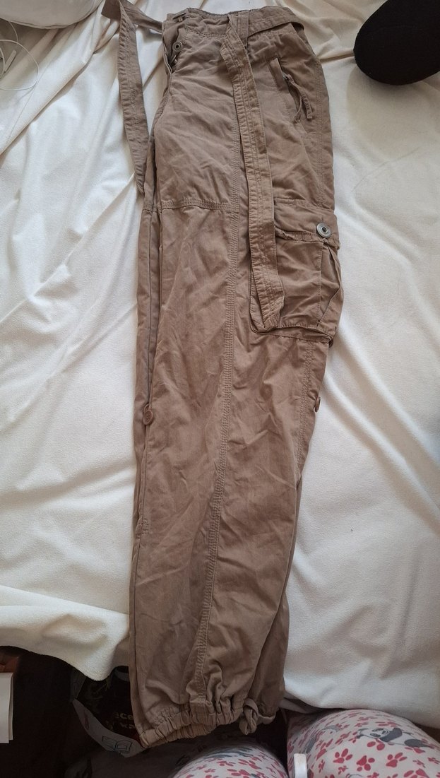 Bej Keten Bol Kesim Kemerli Kadın Pantolon - Görsel 2