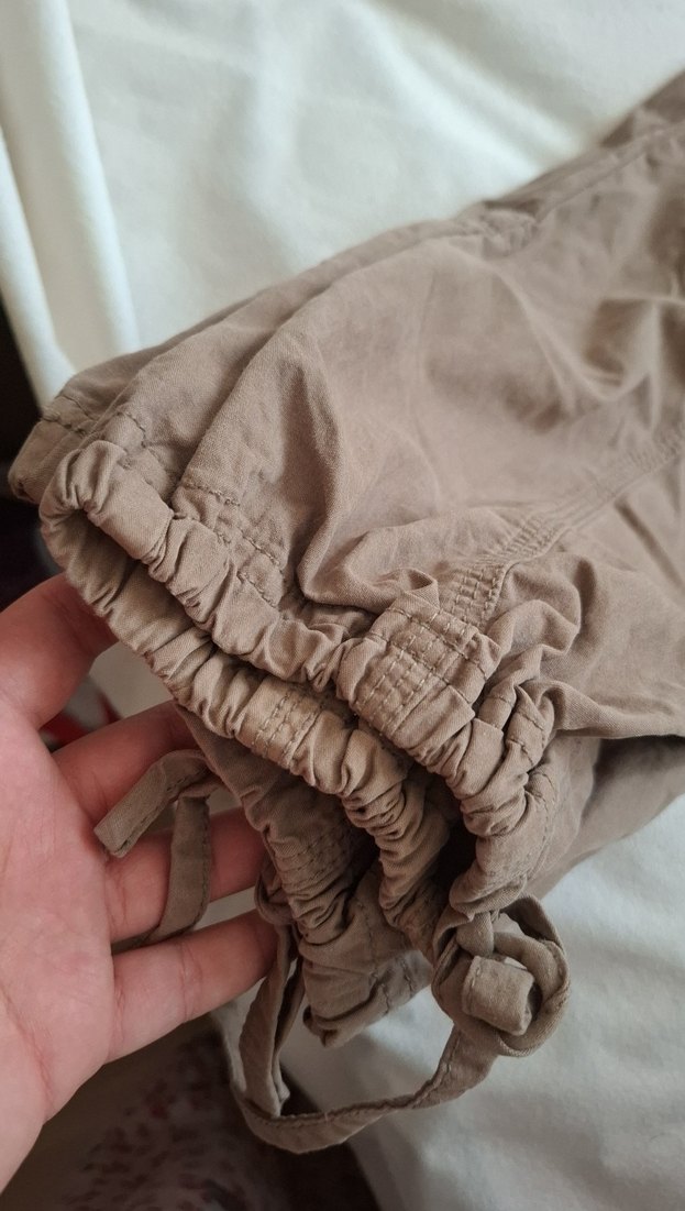 Bej Keten Bol Kesim Kemerli Kadın Pantolon - Görsel 3