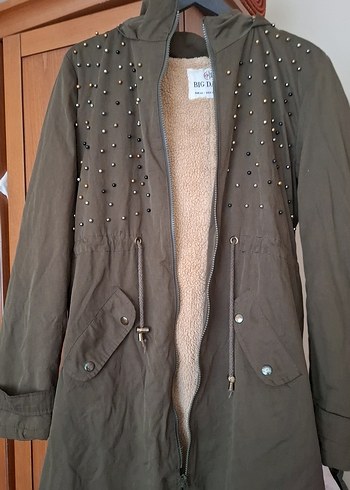 haki Nakışlı Uzun Kadın mont - Görsel 4