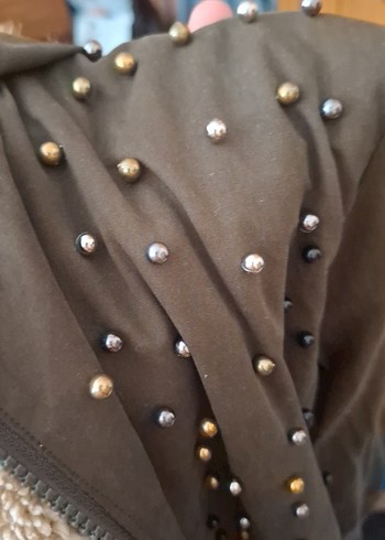 haki Nakışlı Uzun Kadın mont - Görsel 8