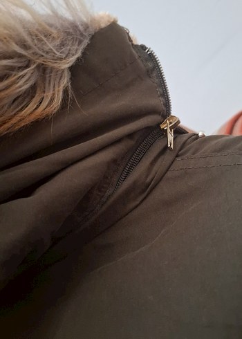 haki Nakışlı Uzun Kadın mont - Görsel 7