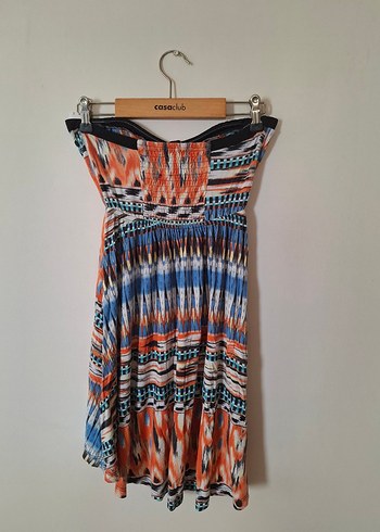 Renkli Piliseli Mini Straplez Elbise - Görsel 5