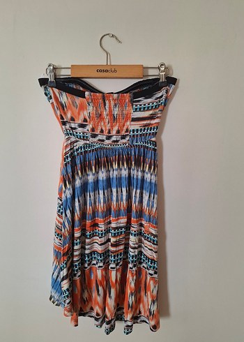 Renkli Piliseli Mini Straplez Elbise - Görsel 6