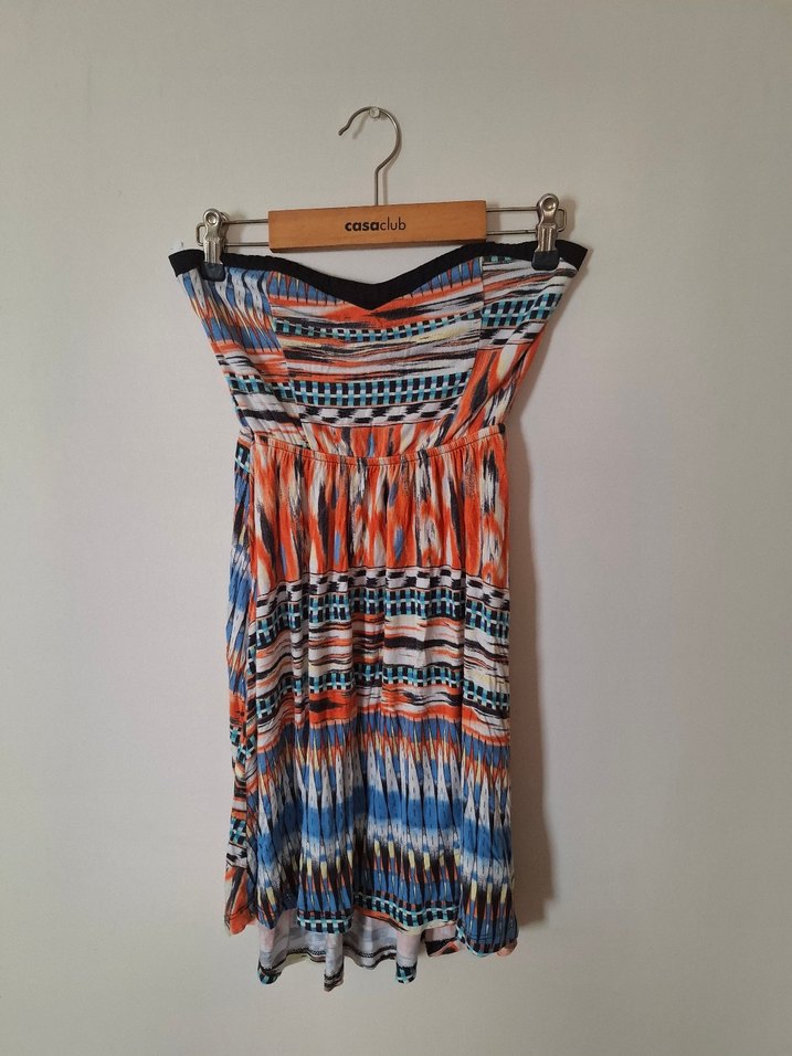 Renkli Piliseli Mini Straplez Elbise - Görsel 3