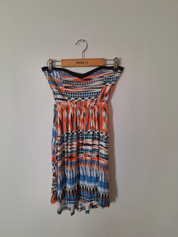 Renkli Piliseli Mini Straplez Elbise - Görsel 2