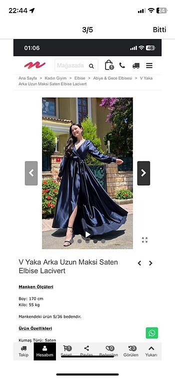 l Beden lacivert Renk V Yaka Arka Uzun Maksi Saten Elbise Lacivert