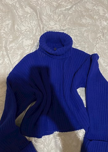 Kadın Mavi Boğazlı Örgü Kazak - Görsel 3