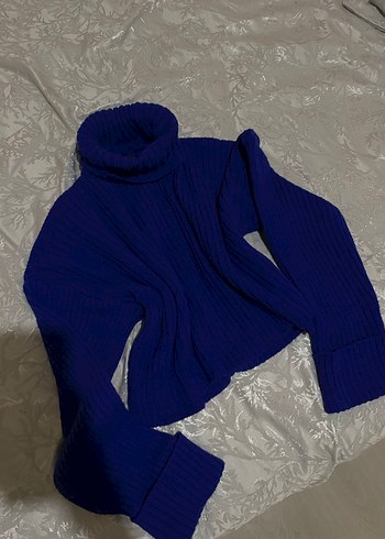 Kadın Mavi Boğazlı Örgü Kazak - Görsel 2