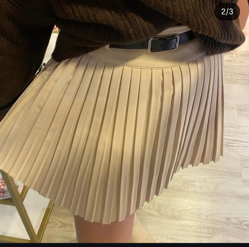 Bej Deri Pilili Mini Etek - Görsel 2