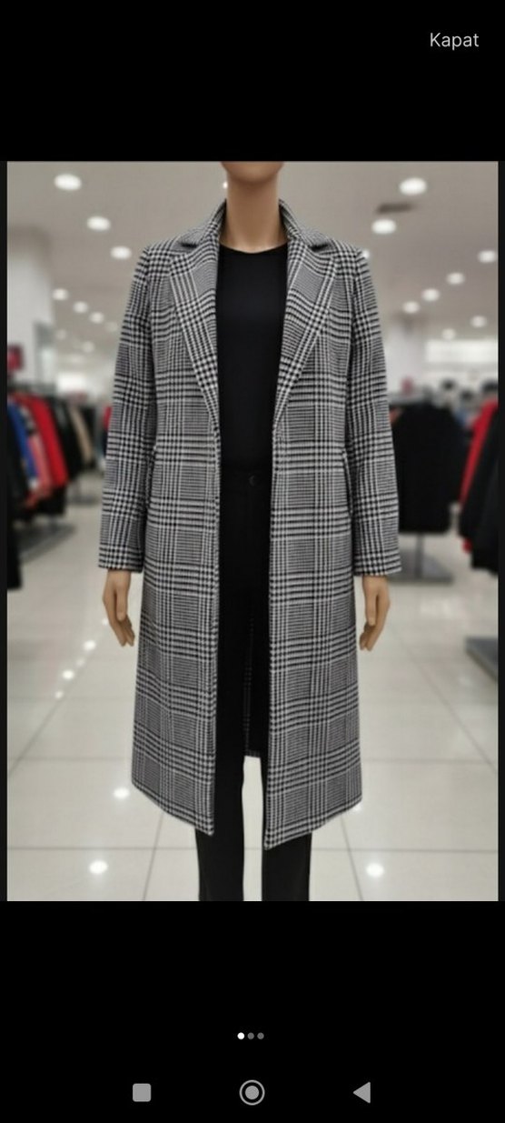 Gri Ekose Desenli Uzun Kadın Kaban - Görsel 2