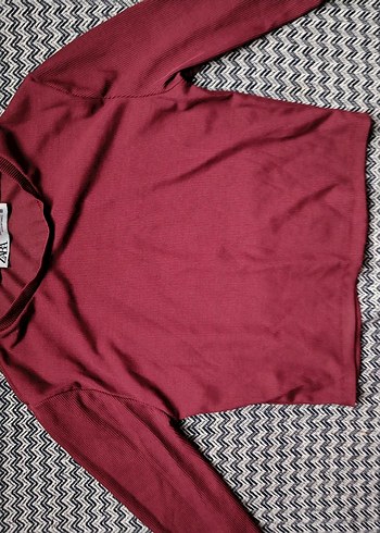 Bordo Yüksek Yakalı Kadın  bluz M L uyumlu - Görsel 2