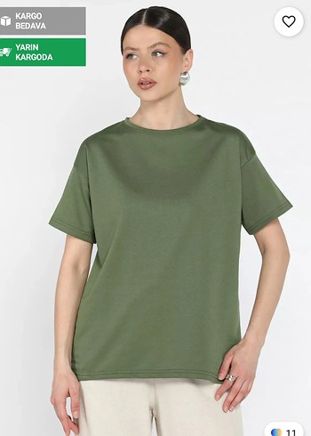 Kadın Haki Kısa Kollu Oversize Tişört