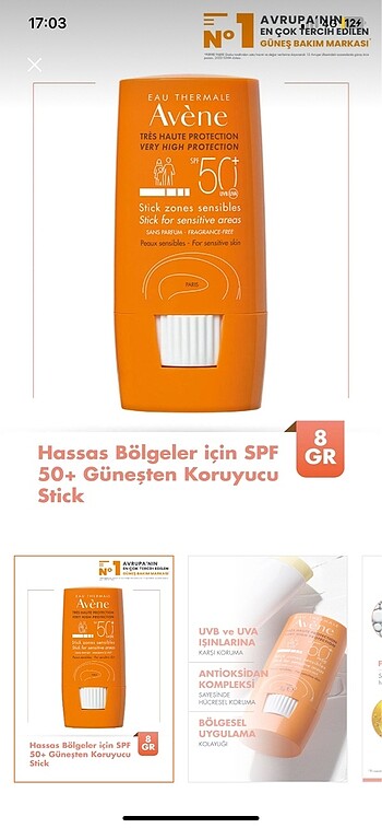 Avene Stick Güneş kremi