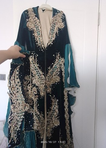 Uzun yeşil Bohem tesettür bindallı - Görsel 11