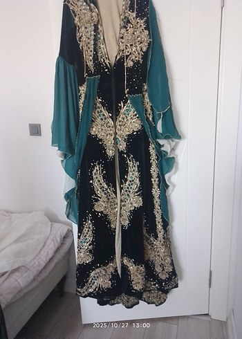 Uzun yeşil Bohem tesettür bindallı - Görsel 12