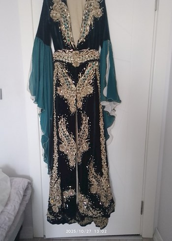 Uzun yeşil Bohem tesettür bindallı - Görsel 3