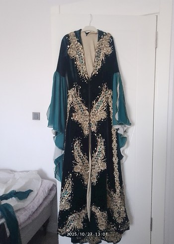 Uzun yeşil Bohem tesettür bindallı - Görsel 10