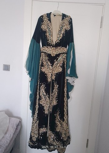 Uzun yeşil Bohem tesettür bindallı - Görsel 6