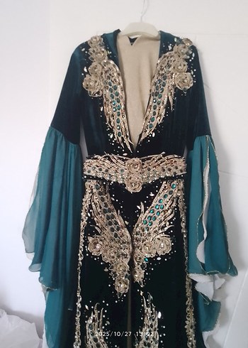 Uzun yeşil Bohem tesettür bindallı - Görsel 5