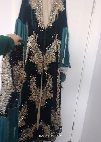 Uzun yeşil Bohem tesettür bindallı - Görsel 4