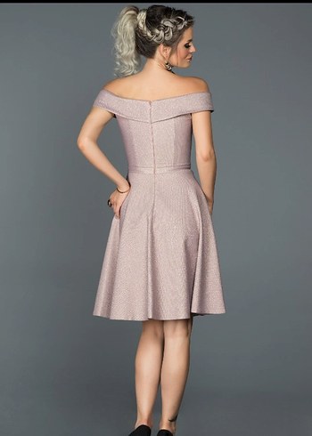 Bej Parlak Mini Abiye Elbise - Görsel 2