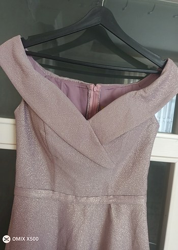 Bej Parlak Mini Abiye Elbise - Görsel 4