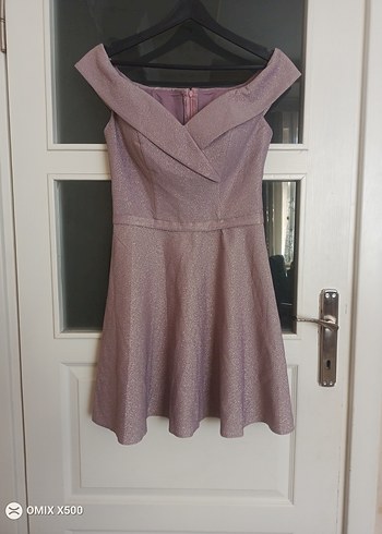 Bej Parlak Mini Abiye Elbise - Görsel 3