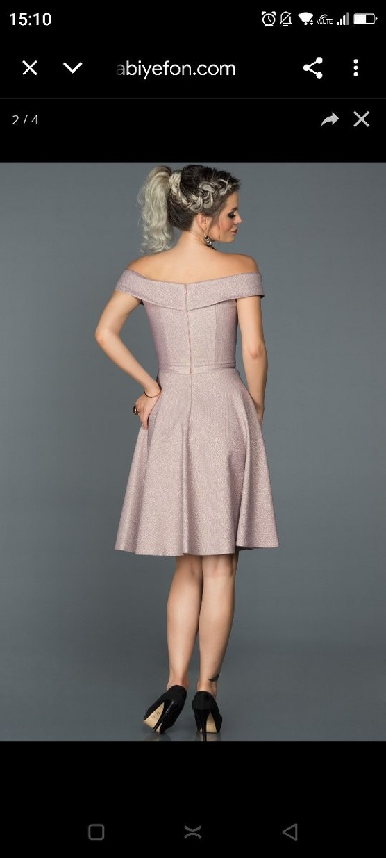 Bej Parlak Mini Abiye Elbise - Görsel 2