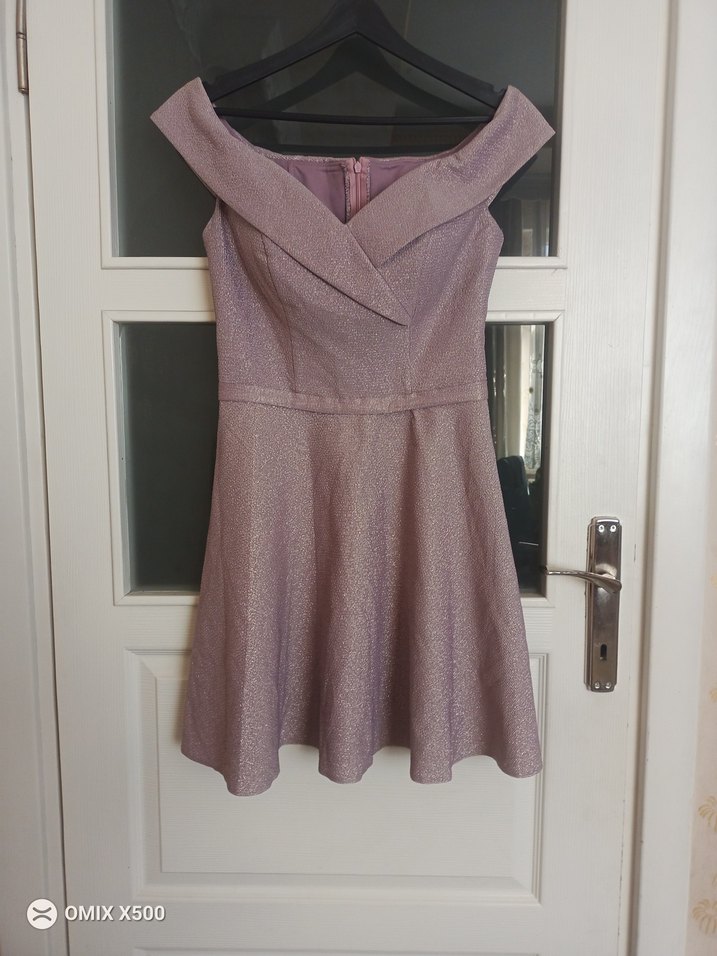 Bej Parlak Mini Abiye Elbise - Görsel 3