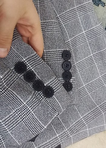 Gri Ekose Kadın Blazer Ceket - Görsel 9