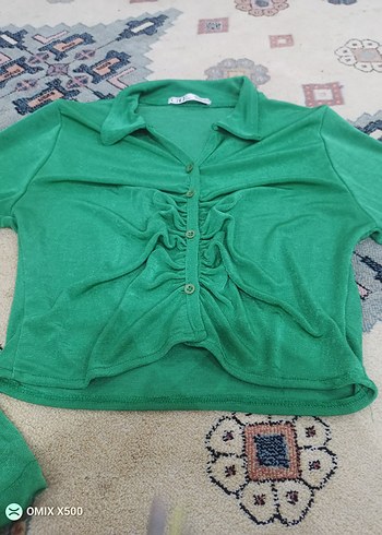 Yeşil Mini V Yaka Kadın Gömlek - Görsel 2