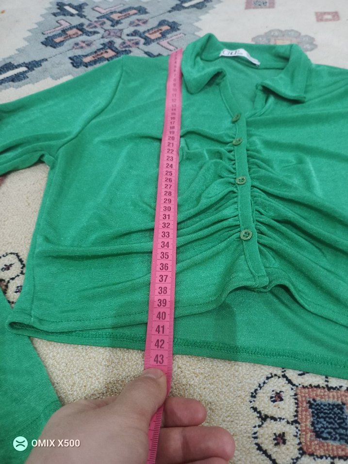 Yeşil Mini V Yaka Kadın Gömlek - Görsel 5