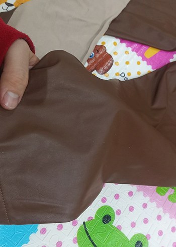 Bej İki Tonlu Deri Kadın Pantolon - Görsel 5