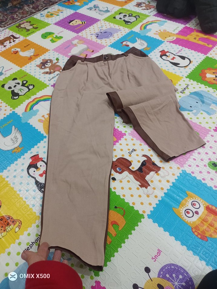 Bej İki Tonlu Deri Kadın Pantolon - Görsel 2