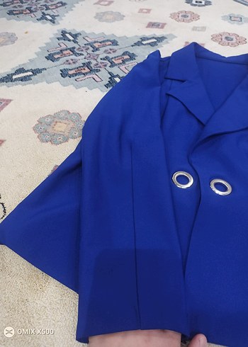 Düğmeli Mavi Mini Blazer Kadın - Görsel 3