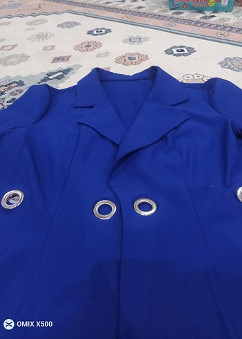 Düğmeli Mavi Mini Blazer Kadın - Görsel 2
